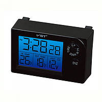 Автомобільний годинник з термометром і вольтметром VST-7048V Синє підсвічування sm
