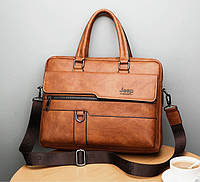 Мужская сумка для ноутбука Jeep эко кожа портфель для планшета документов папок А4 Светло-коричневый