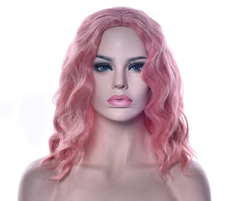 Перука рожева хвиляста без чубчика середньої довжини, фото 1