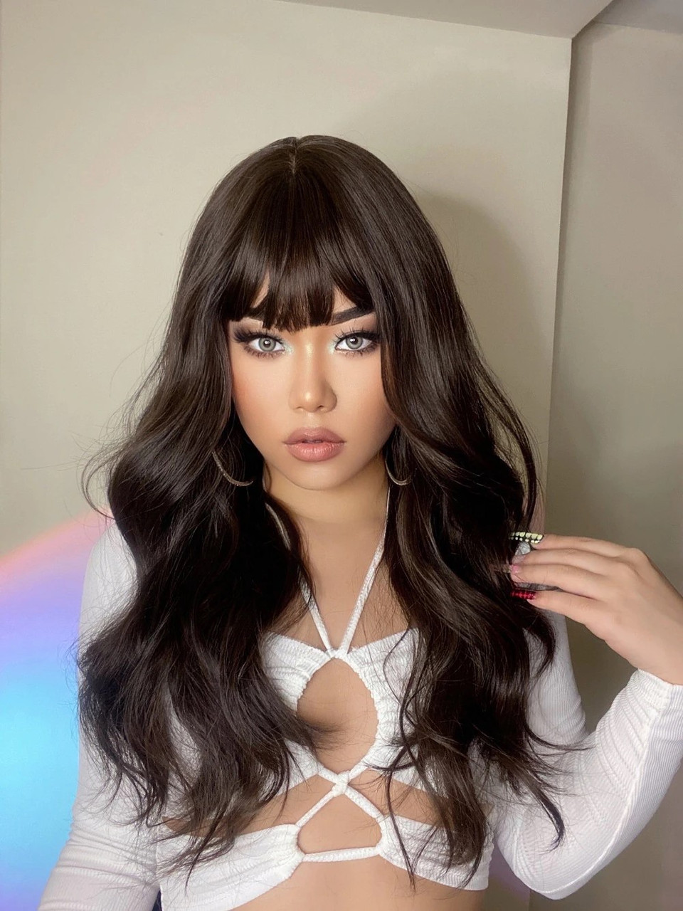 Перука коричнева хвиляста з чубчиком, фото 1