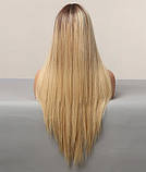 Перука білявки без чуба омбре, перука пшенична довга пряма, фото 3