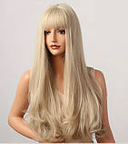 Перука блонд із чубчиком, перука довга хвиляста, фото 3