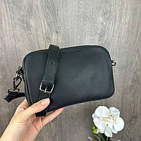 Женская кожаная мини сумочка клатч, маленькая сумка на молнии натуральная кожа черная