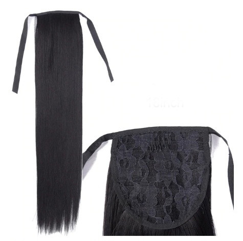 Шиньйон чорний прямий хвіст на стрічці, фото 1