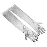 Рукавички сріблясті атласні сірі вище ліктя, фото 2