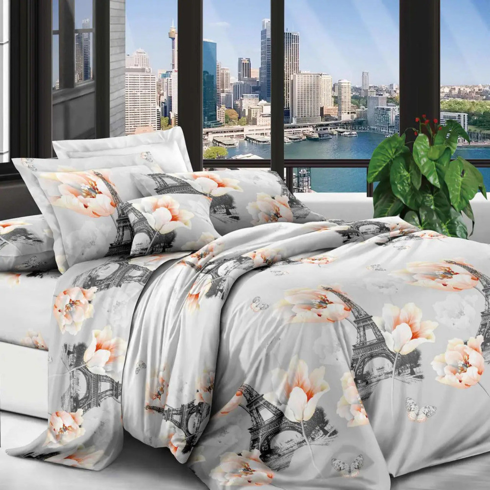 Полуторний постільний комплект 150х220 Постільна білизна "Париж" (22639) Бязь бавовна поліестер, фото 1