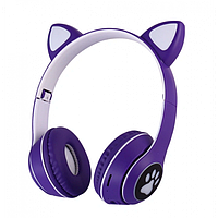 Беспроводные наушники с кошачьими ушками и RGB подсветкой FM радио, micro SD Cat MZ-023 Фиолетовые sm