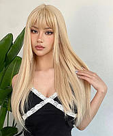Парик блондинка с челкой, парик длинные прямые волосы