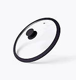 Кришка скляна 28 см FRU-987, Кришка зі скла жароміцна з силіконовим обідком і паровипускачем, фото 3