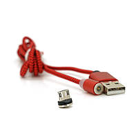 Магнитный кабель PiPo USB 2.0/Micro, 1m, 2А, тканевая оплетка, бронированный, съемник, Red, BOX i