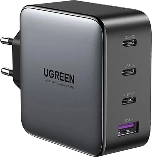 Зарядний пристрій Ugreen CD254 2 x USB-C 100 Вт GaN Tech Fast Charger Чорний, фото 1