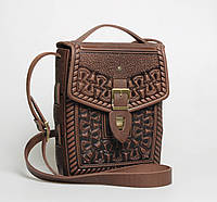 Кожаная сумка унисекс ручной работы "Подкова", коричневая сумка формата А5,сумка через плечо коричневого цвета
