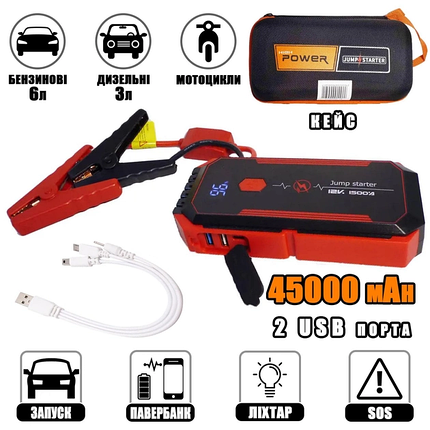 Пусковий автомобільний пристрій для акумулятора JUMP STARTER Power Bank 45000mah (real 14400 mAh) - НФ-0000, фото 1