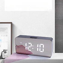 Годинники НОВІ 1826 white, Настільний дзеркальний LED-годинник з будильником і термометром., фото 2