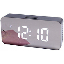 Годинники НОВІ 1826 white, Настільний дзеркальний LED-годинник з будильником і термометром., фото 3