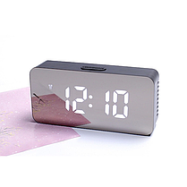 Годинники НОВІ 1826 white, Настільний дзеркальний LED-годинник з будильником і термометром., фото 5