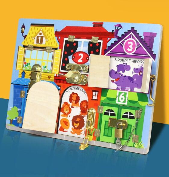 Бізіборд C 64848 “Квартирки з тваринами”, 6 видів замочків, що відкриваються віконця
