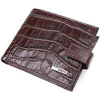 Практичный мужской кожаный кошелек с тиснением под крокодила KARYA 21368 Коричневый un
