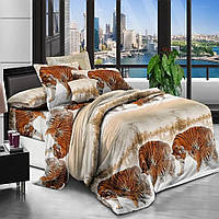 Полуторный постельный комплект 150х220 Постельное белье с тиграми (22644) Бязь хлопок полиэстер