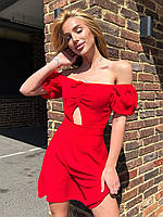 Шикарное красное короткое женское летнее легкое платье мини с вырезом из американского крепа 44/46