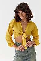 Жіноча укорочена блуза на запах гірчичний колір, L (є розміри) un
