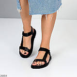 Лаконічні чорні шкіряні босоніжки на липучках натуральна шкіра низький хід взуття жіноче, фото 7