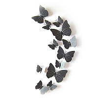 (12 шт) Набор бабочек 3D (на магните), ЧЕРНЫЕ