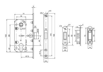 Механізм замка магнітний Comit мц 85мм + відповідна планка хром, фото 1