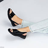 Стильні чорні жіночі шкіряні босоніжки натуральна шкіра низький хід взуття жіноче, фото 5