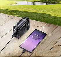 Портативный Power Bank с динамо машиной солнечной панелью радиоприемником фонарем сиреной с USB-зарядкой, фото 6