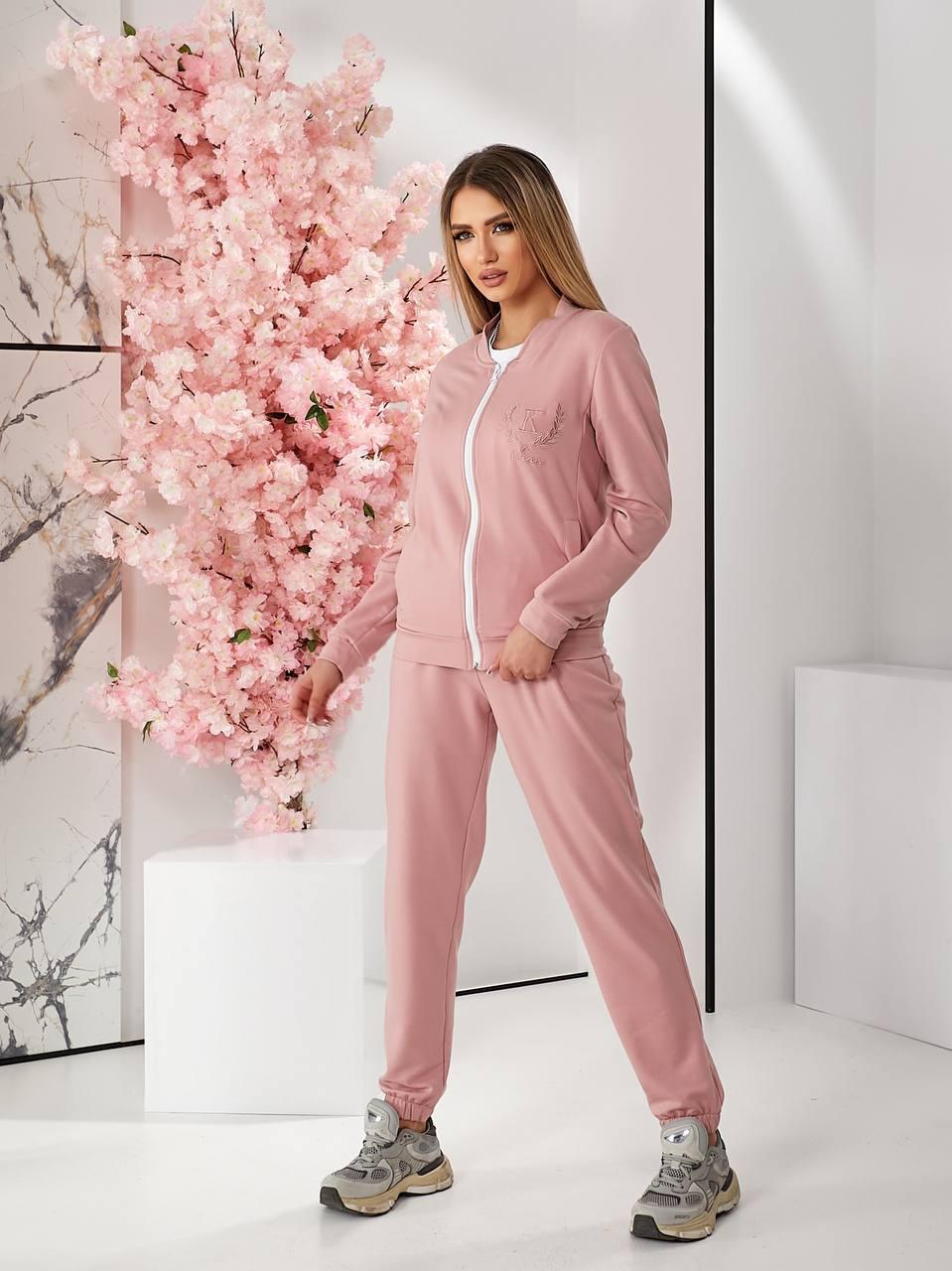 Жіночий спортивний костюм трійка на блискавці осінь-весна арт. 471 рожевий, фото 1