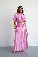 Летний юбочный костюм на пуговицах - розовый цвет, 40р (есть размеры) un