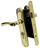 Комплект (ручка на планці 0528 + замок 968-45 + циліндр 65мм +3 кл) пол.латунь, фото 3