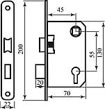 Комплект (ручка на планці 0528 + замок 968-45 + циліндр 65мм +3 кл) пол.латунь, фото 5