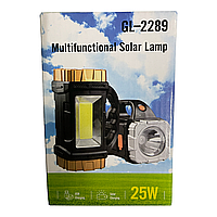 Ручний акумуляторний ліхтар на сонячній батареї GL-2289 25W із сонячною панеллю USB зарядкою повербанком sl