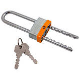 Замок навісний Comit відкритий з регульованою дужкою 75-120мм (амбарний) 2кл помаранчевий, фото 4