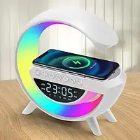 Настольная лампа, ночник KP-3401 RGB 4-in-1 Rainbow с беспроводной зарядкой, bluetooth колонкой и часами