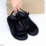 Лаконічні чорні босоніжки замшеві на липучках натуральна замша низький хід взуття жіноче, фото 7