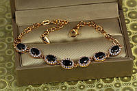 Браслет Xuping Jewelry малинки на цепи с черными камнями 17 см 7 мм золотистый