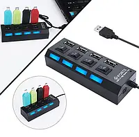 Хаб USB на 4 порта с выключателями и подсветкой HSM-50170 / Разветвитель, сплиттер