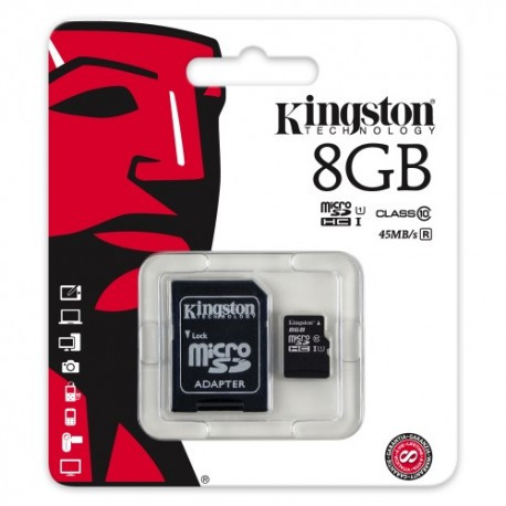 Карта памяти micro KINGSTON 8GB 10 class (c адаптером) - фото 1 - id-p2196416250