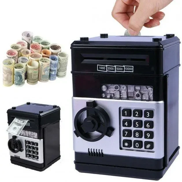 Электронный сейф копилка Number Banc Банкомат детский подарок с кодовым замком Черный sl - фото 1 - id-p2196452336
