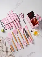 Набор ножей + кухонные принадлежности Zepline ZP-107 19 предметов Розовый