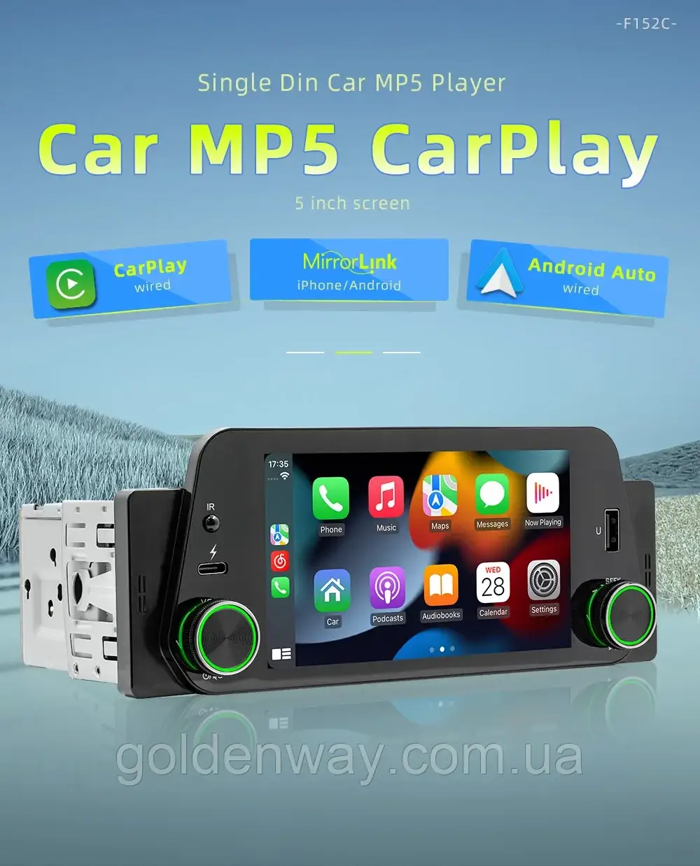 Автомагнітола 1 DIN MP5 Podofo F152W Windows CE Bluetooth сенсорний екран 5" IPS Carplay AndroidAuto