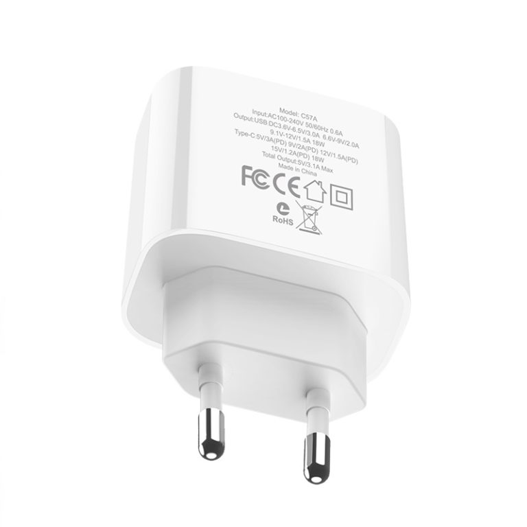 Сетевой адаптер питания Hoco C57A White HOCO Speed C57A |Type-C/USB, PD/QC3.0, 3A| - фото 4 - id-p2196417488