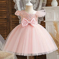 Детское нарядное платье на годик, цвет нежно-розовый. Платьице для девочек, размер 80