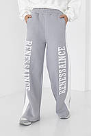 Теплые трикотажные штаны с лампасами и надписью Renes Saince - светло-серый цвет, L (есть размеры) un