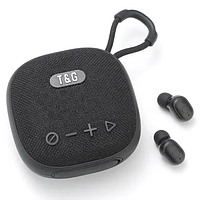 Портативная аккумуляторная Bluetooth колонка 2в1 плюс вакуумные беспроводные наушники T&G TG-813 (5W) Black sl