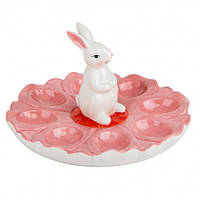 Подставка для яиц 8шт."Пасхальный кролик" розовая, 26.5*16см, керамика (5006-007)