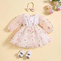 Детское нарядное платье на девочку, розовое праздничное платьице для детей на 3-5 лет